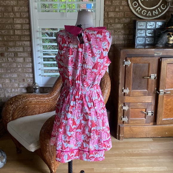 RETRO LICIOUS RETRO PIN UP ROCKABILLY GNOMES HEART SLEEVELESS DRESS XL NEW - Picture 7 of 10